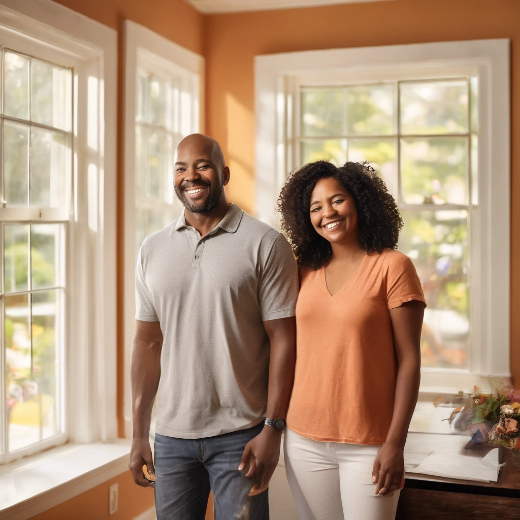 A Black couple smiling and enjoying their Hurricane Impact Windows and Doors.