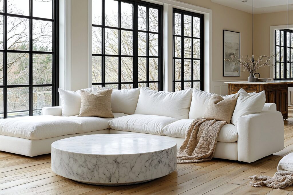 Modern living room Windows in an upscale home.